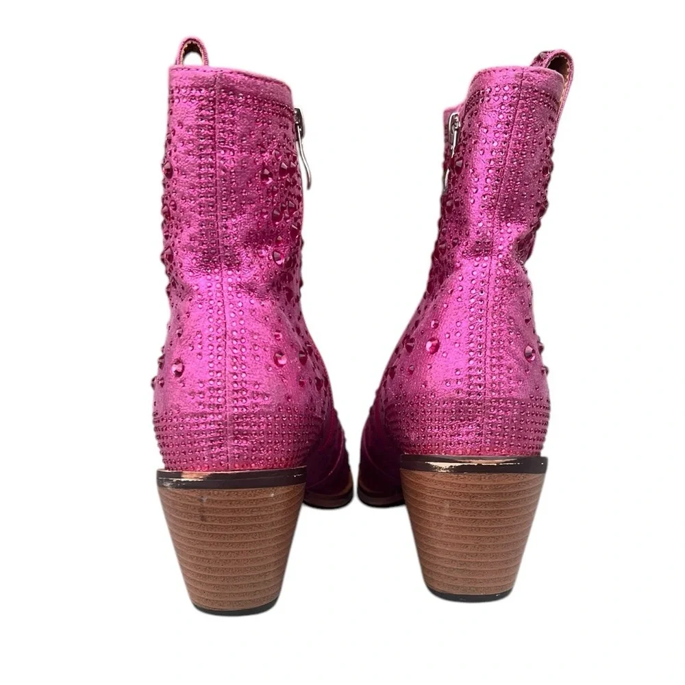 ISNOM 11 Metallic Pink Rhinestone Western Boots Booties Cowgirl Festival Concert - Picture 6 of 13
